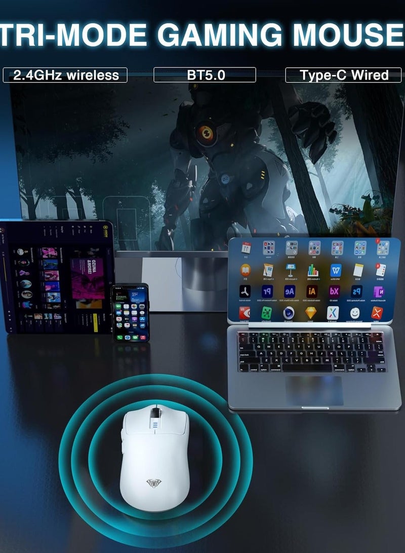 AULA فأرة الألعاب اللاسلكية الخفيفة SC580X، ثلاثية الوضع 2.4G/BT5.0/USB-C، فأرة لاسلكية قابلة لإعادة الشحن بدقة 10000 نقطة في البوصة مع 6 أزرار قابلة للبرمجة، فأرة كمبيوتر مريحة للابتوب/الكمبيوتر الشخصي/ماك/اللوحي - Image 4